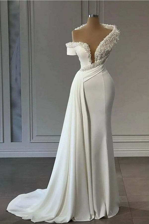 Chicloth Off-the-Shoulder Mermaid Evening Dress Ruffle With Pearls