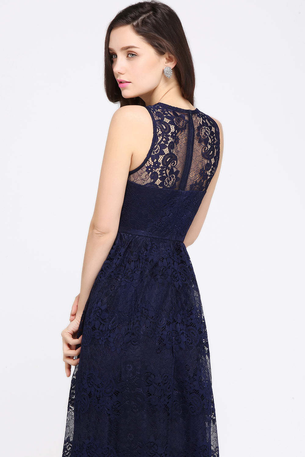 Chicloth Chic Sheath V-Neck Navy Lace Bridesmaid Dresses Online In Stock