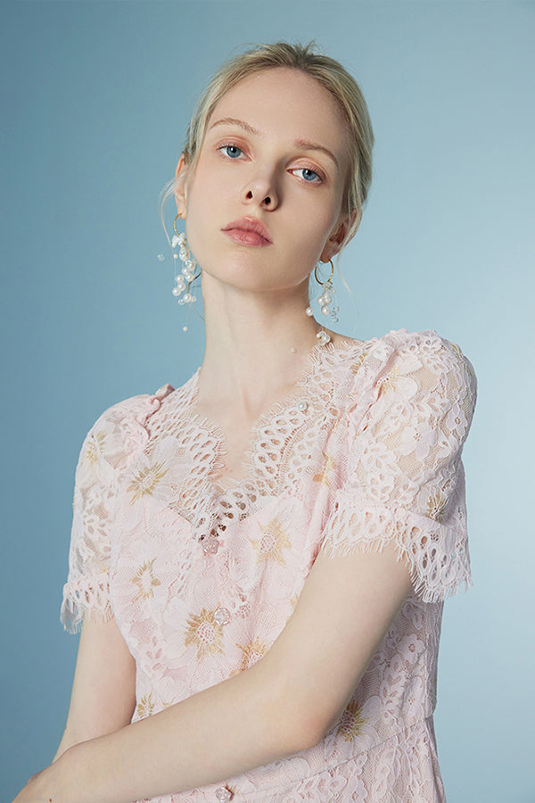 V-Neck A-Line Lace Long Dresses Short Dresses