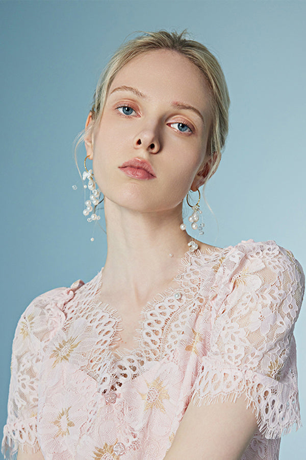 V-Neck A-Line Lace Long Dresses Short Dresses