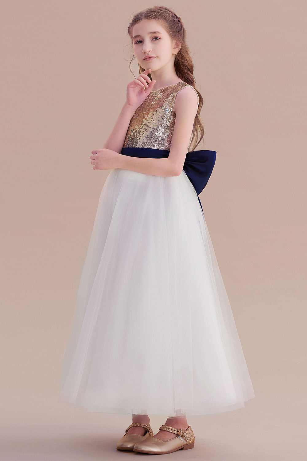 Chicloth A-Line Bow Sequins Ankle Length Flower Girl Dress Online