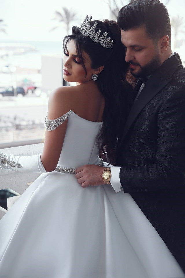Chicloth Off-the-Shoulder Ball Gown Wedding Dress With Beads