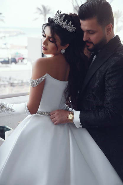 Chicloth Off-the-Shoulder Ball Gown Wedding Dress With Beads