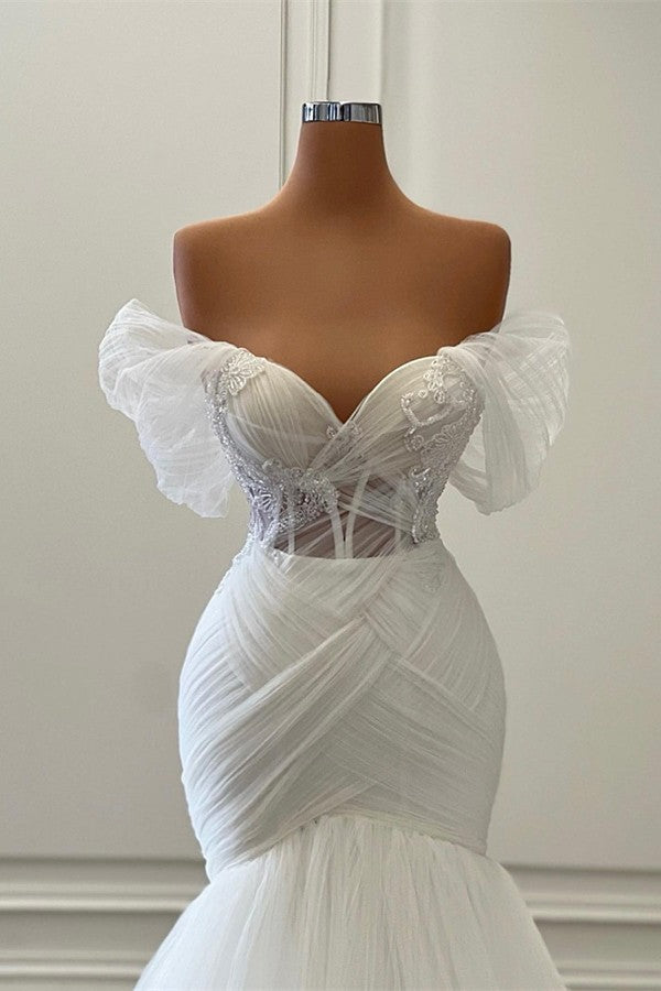 Chicloth Off-the-Shoulder Tulle Wedding Dress Mermaid Long