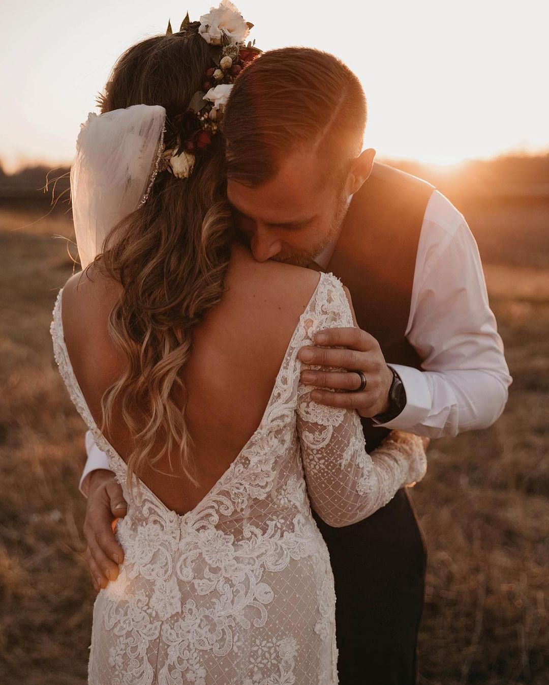 Chicloth Long Sleeves Mermaid Wedding Dress Boho Lace Bridal Gowns