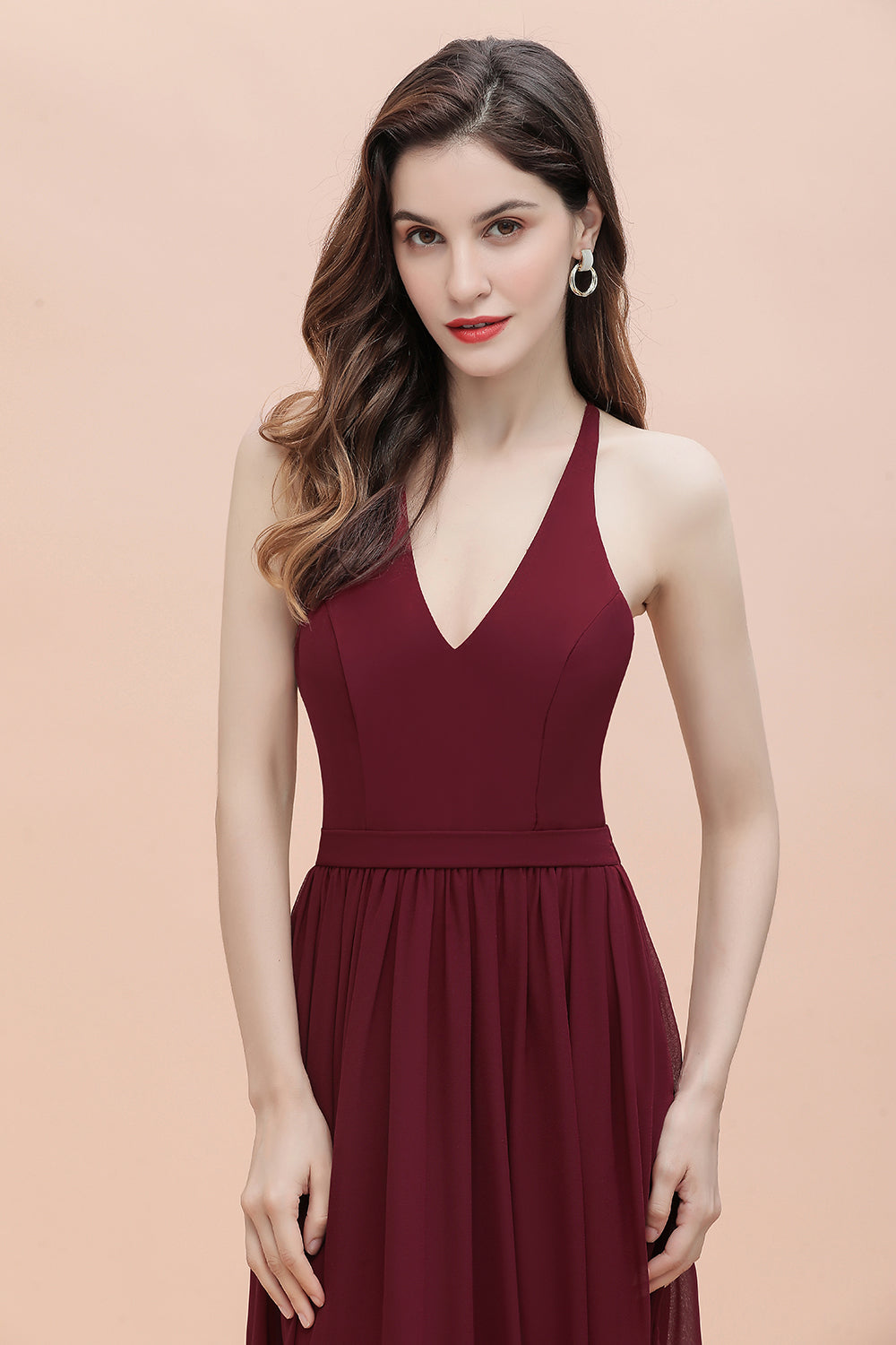 Chicloth A-Line Lace Burgundy Bridesmaid Dress Lace Sequins Sleeveless Evening Dress