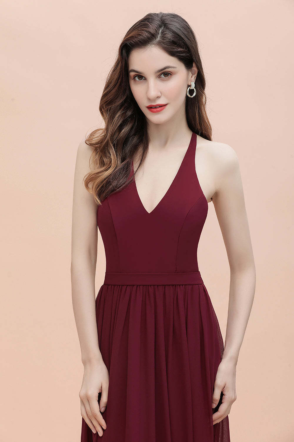 Chicloth A-Line Lace Burgundy Bridesmaid Dress Lace Sequins Sleeveless Evening Dress
