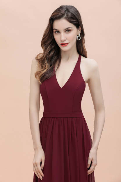 Chicloth A-Line Lace Burgundy Bridesmaid Dress Lace Sequins Sleeveless Evening Dress