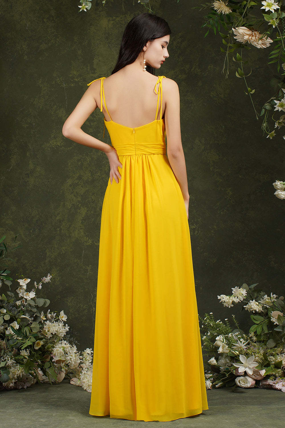 Chicloth Spaghetti-Straps Bridesmaid Dress Chiffon With Slit