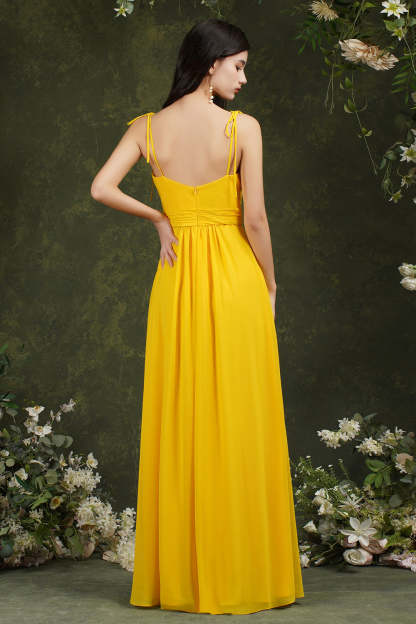Chicloth Spaghetti-Straps Bridesmaid Dress Chiffon With Slit