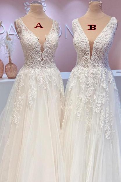 Chicloth Open Back Sleeveless Wedding Dress Tulle With Lace