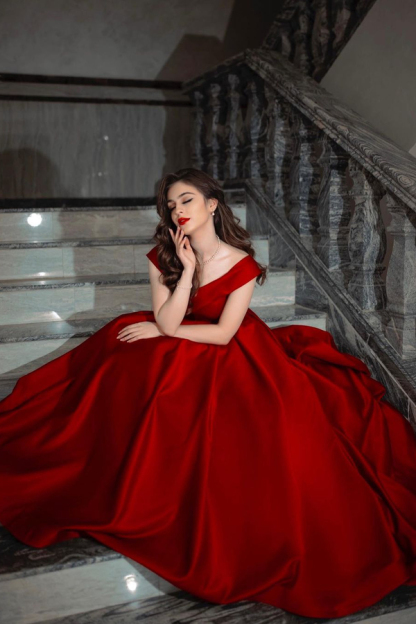 Elegant Red Long A-Line Evening Dress | Dreamy Wide Strap Prom Dress
