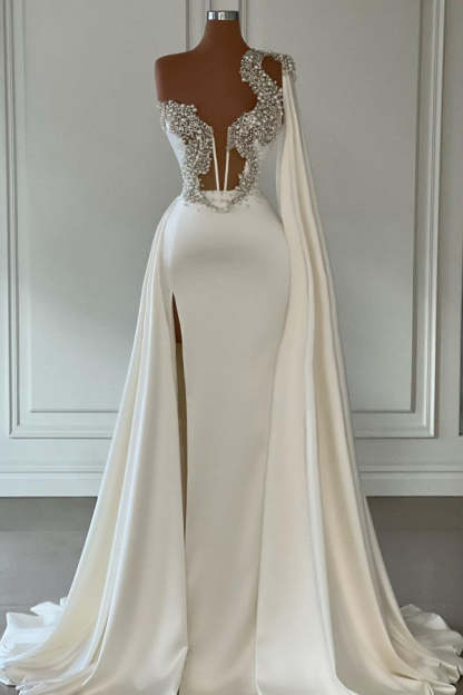 Chicloth Ivory Ruffle Prom Dress Mermaid With Beadings