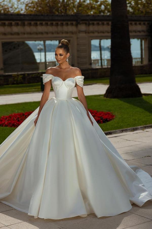Chicloth Off-the-Shoulder Ball Gown Wedding Dress Satin