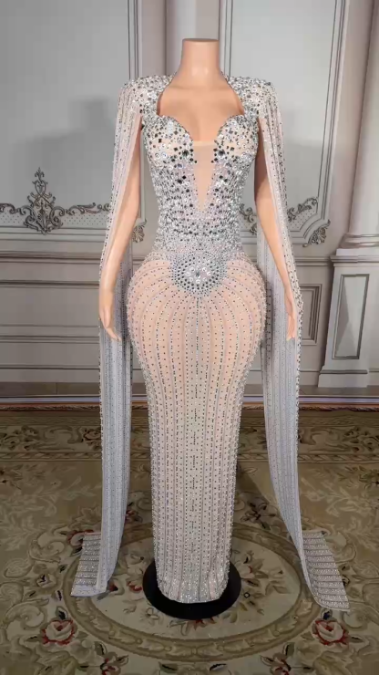 Glitter Strapless Crystals Floor Length Sheath Prom Dress