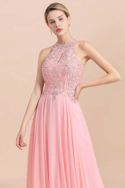 Chicloth A-line Chiffon Lace Ruffles Bridesmaid Dress with Beadings