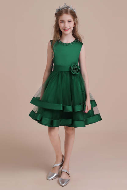 Chicloth A-Line Bow Satin Layered Tulle Flower Girl Dress Online