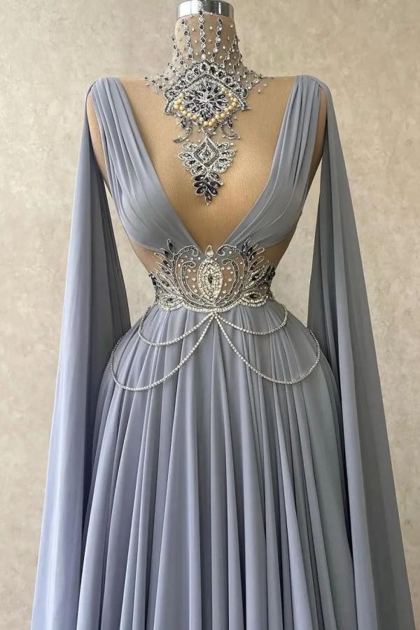 Chicloth Ruffle Evening Dress Chiffon A-Line With Beads