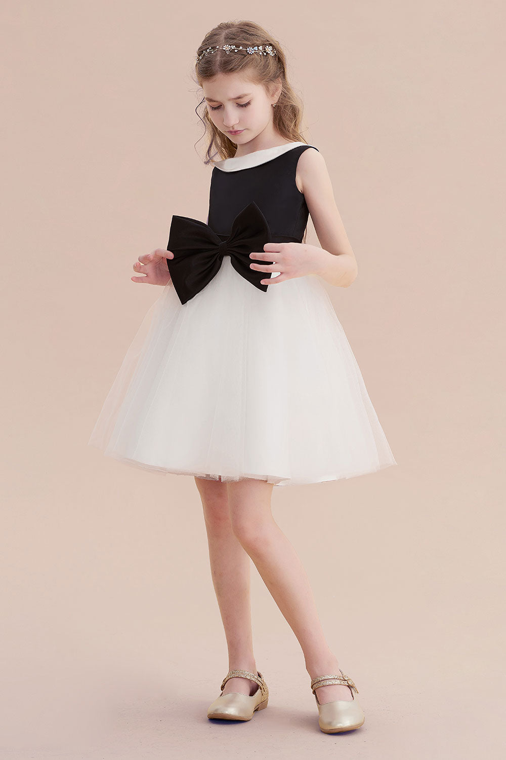 Chicloth A-Line Affordable Bow Tulle Flower Girl Dress On Sale