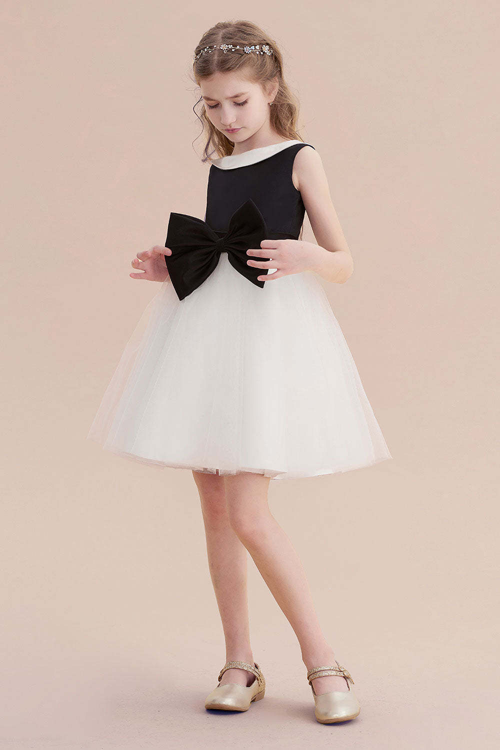 Chicloth A-Line Affordable Bow Tulle Flower Girl Dress On Sale