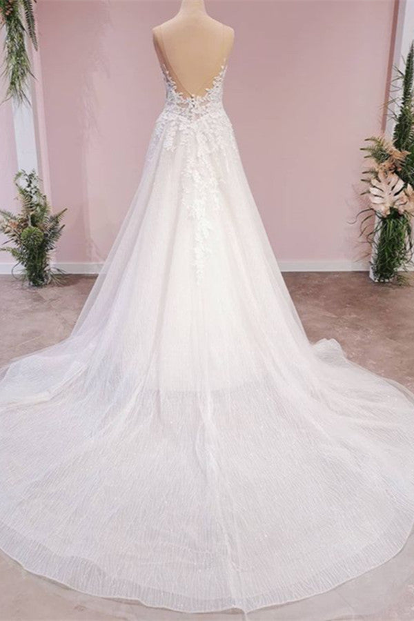 Chicloth Gorgeous Sleeveless Tulle Wedding Dress With Lace Appliques