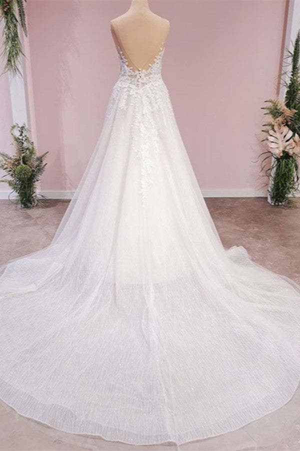 Chicloth Gorgeous Sleeveless Tulle Wedding Dress With Lace Appliques