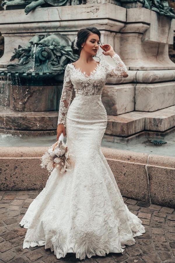 Chicloth Lace Mermaid Wedding Dress Long Sleeves On Sale
