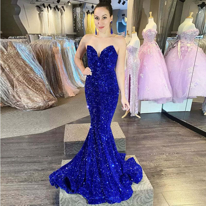 Chicloth Emerald Green Prom Dress Sequins Mermaid Long