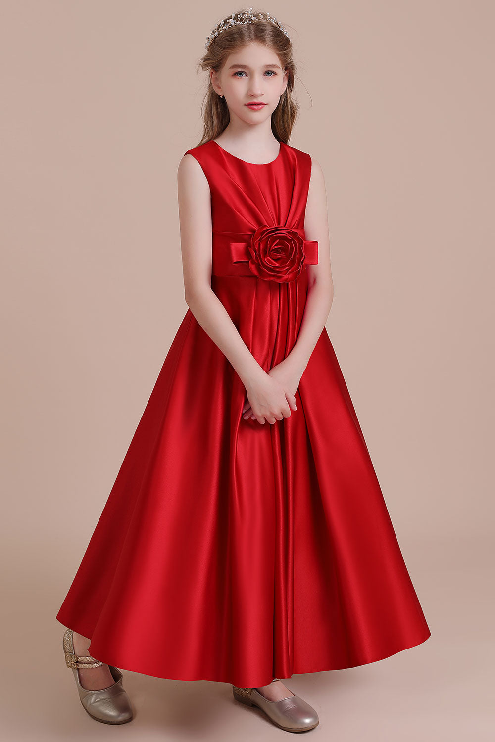 Chicloth A-Line Chic Satin Ankle Length Flower Girl Dress Online
