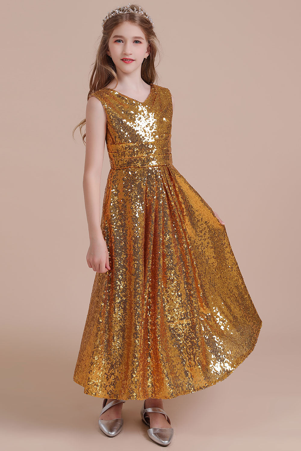 Chicloth A-Line Amazing Sequins V-neck Flower Girl Dress Online