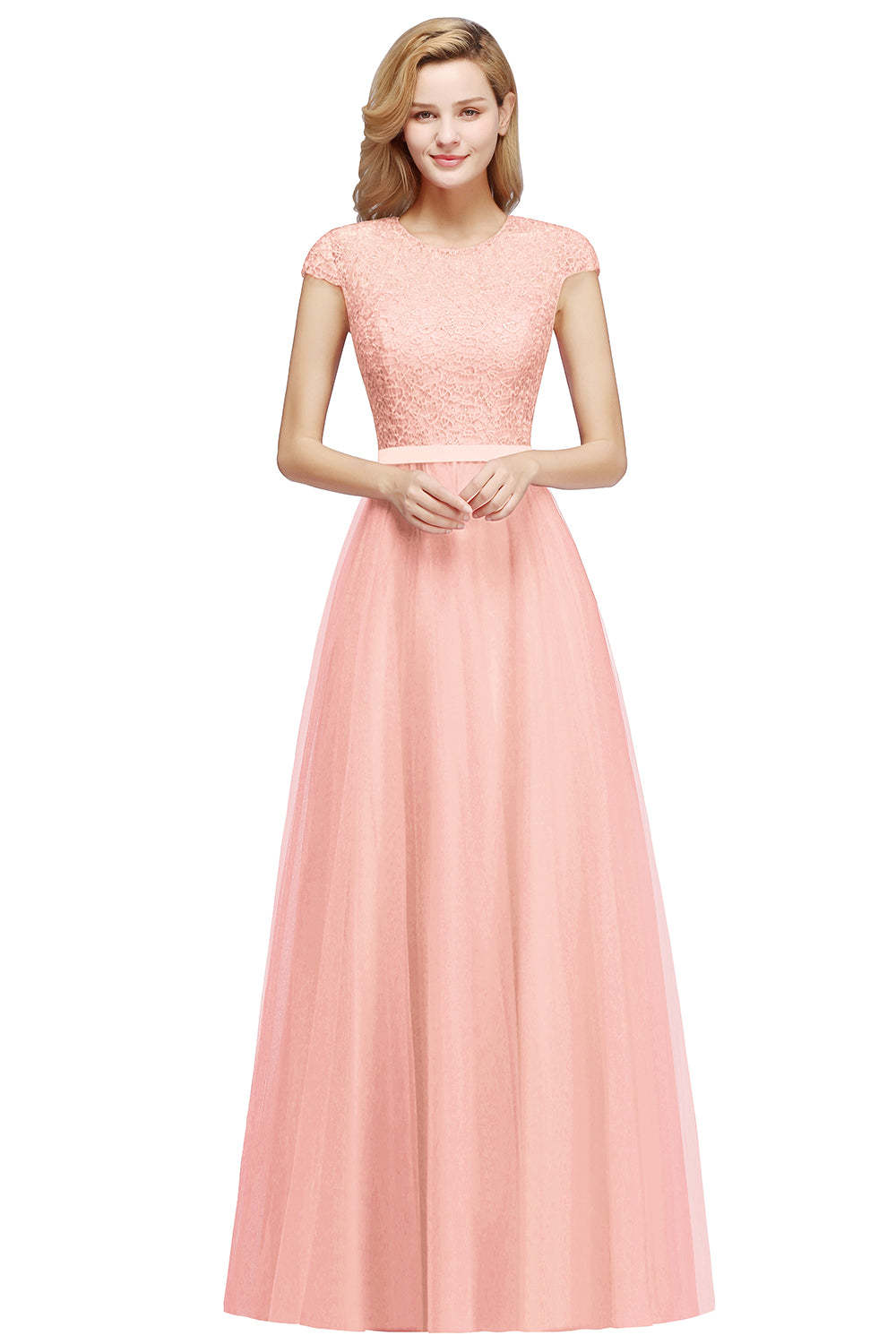 Chicloth A-line Jewel Tulle Lace Bridesmaid Dress