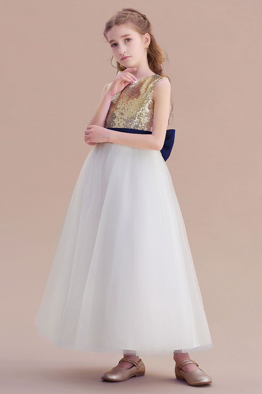 Chicloth A-Line Bow Sequins Ankle Length Flower Girl Dress Online