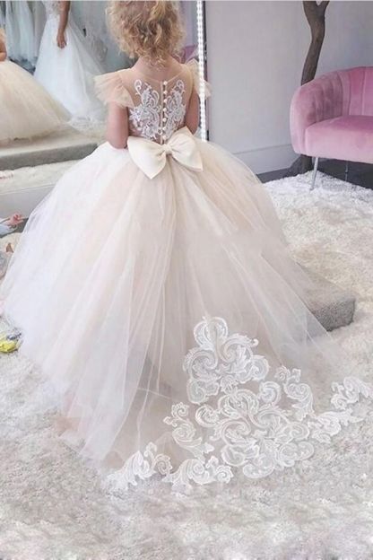 Chicloth Princess Tulle Flower Girl Dress With Bowknot