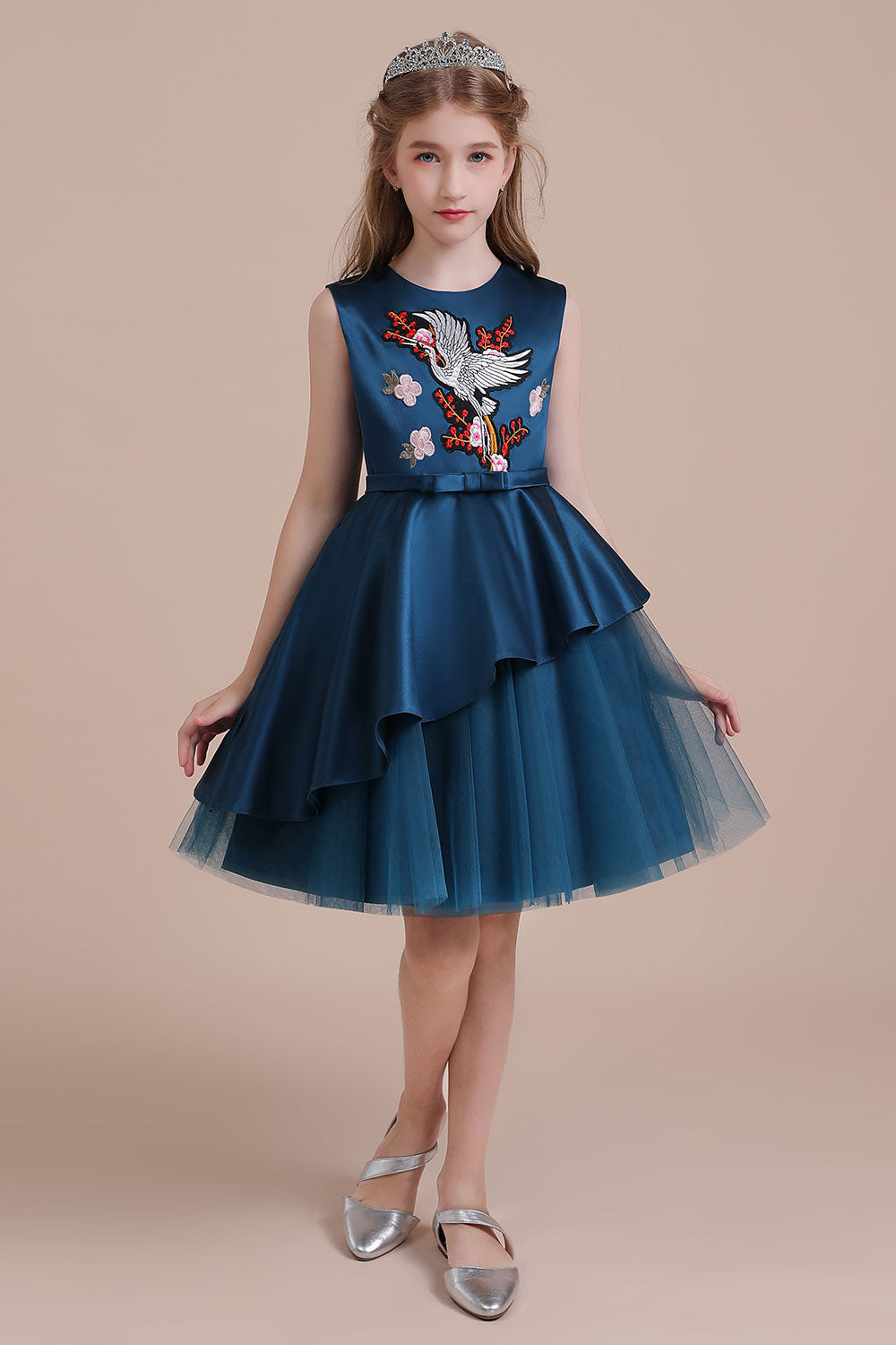 Chicloth A-Line Embroidered Satin Tulle Flower Girl Dress On Sale