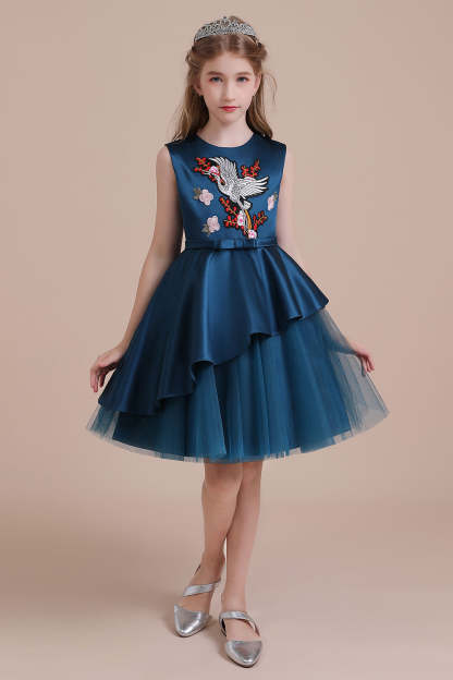 Chicloth A-Line Embroidered Satin Tulle Flower Girl Dress On Sale