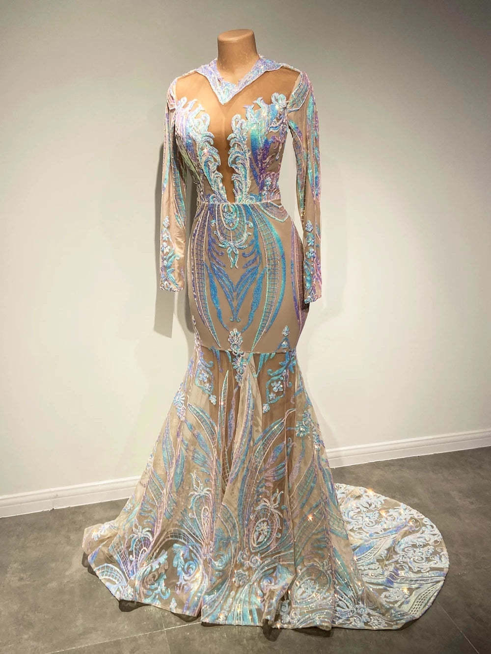 Chicloth Long Sleeves Sequins Prom Dress Mermaid Online