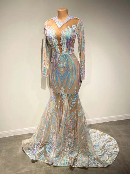 Chicloth Long Sleeves Sequins Prom Dress Mermaid Online