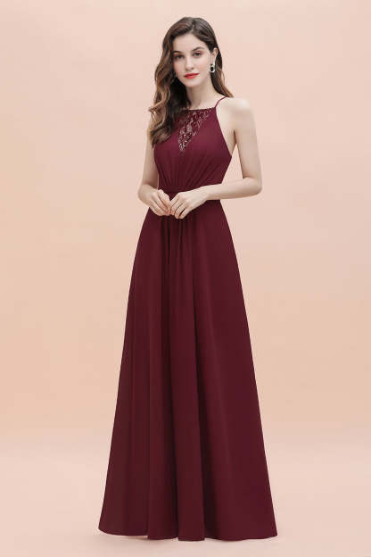 Chicloth Sexy V-neck Burgundy Chiffon Bridesmaid Dress Spaghetti Straps Lace Sequins Evening Dress