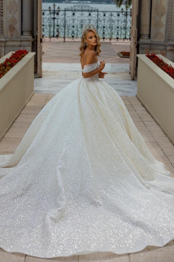Chicloth Off-the-Shoulder Wedding Dress Ball Gown With Lace Sequins