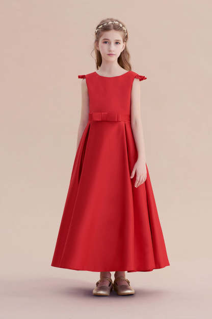 Chicloth A-Line Satin Bow Ankle Length Flower Girl Dress On Sale