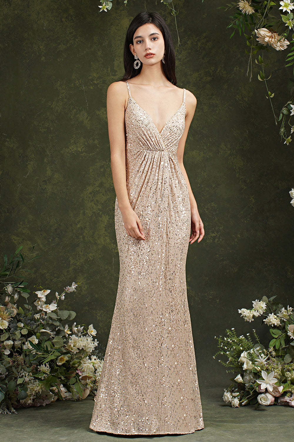 Chicloth Spaghetti-Straps Sequins Bridesmaid Dress Sleeveless