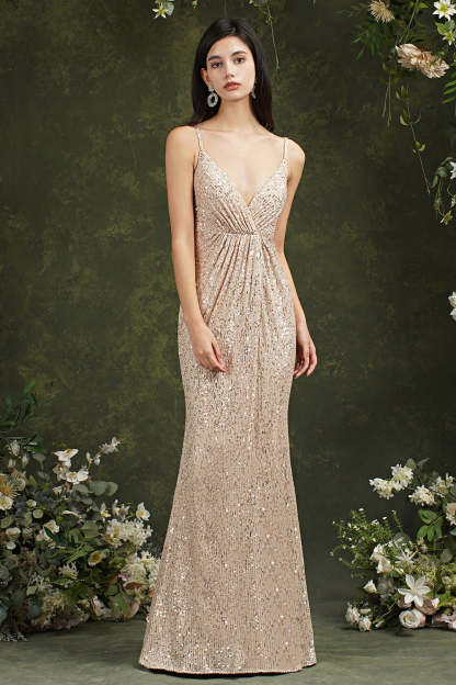 Chicloth Spaghetti-Straps Sequins Bridesmaid Dress Sleeveless
