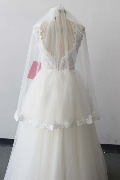 Elegant Lace Applique Edge Tulle Wedding Veil