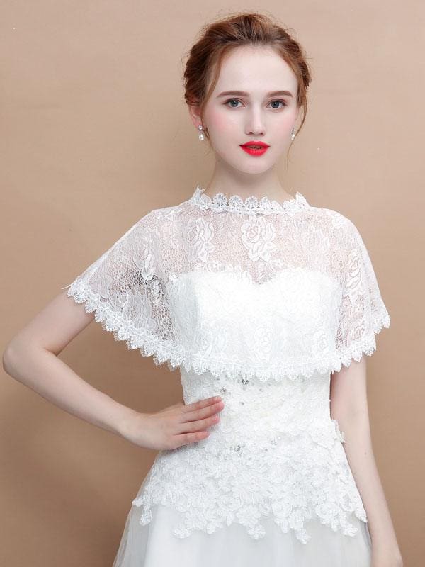 Elegant Lace Flowers Wedding Wraps | Bridelily - White / One Size - wedding wraps