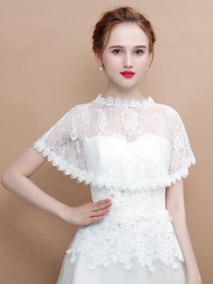 Elegant Lace Flowers Wedding Wraps | Bridelily - White / One Size - wedding wraps