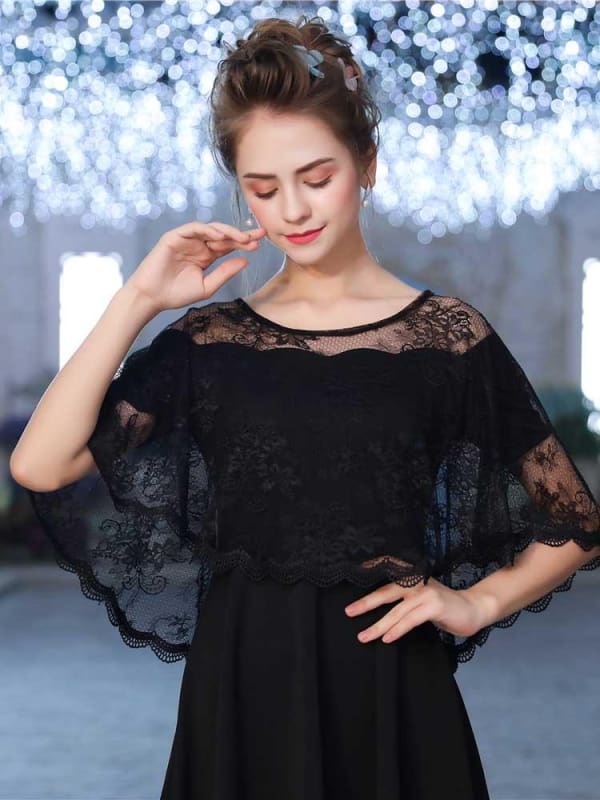 Elegant Lace Sheer Summer Wedding Wraps | Bridelily - One Size / Black - wedding wraps
