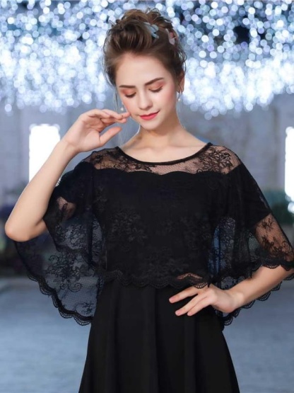 Elegant Lace Sheer Summer Wedding Wraps | Bridelily - One Size / Black - wedding wraps