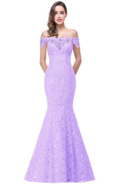 Elegant Off-the-Shoulder Trumpet Bridesmaid Dress Lace Long Evening Dress - Prom Dresses