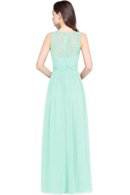 Elegant Round Neck Chiffon Formal Dress Sleveless Aline Evening Dress Floor Length - Prom Dresses