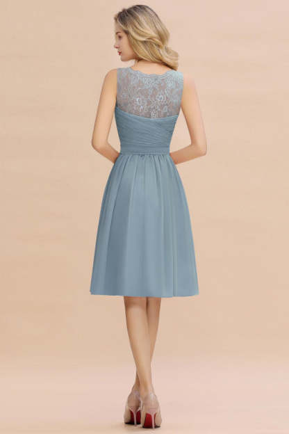 Elegant Ruffle Chiffon Short Bridesmaid Dress Sleeveless V-Neck Aline Knee Length Homecoming Dress - Prom Dresses